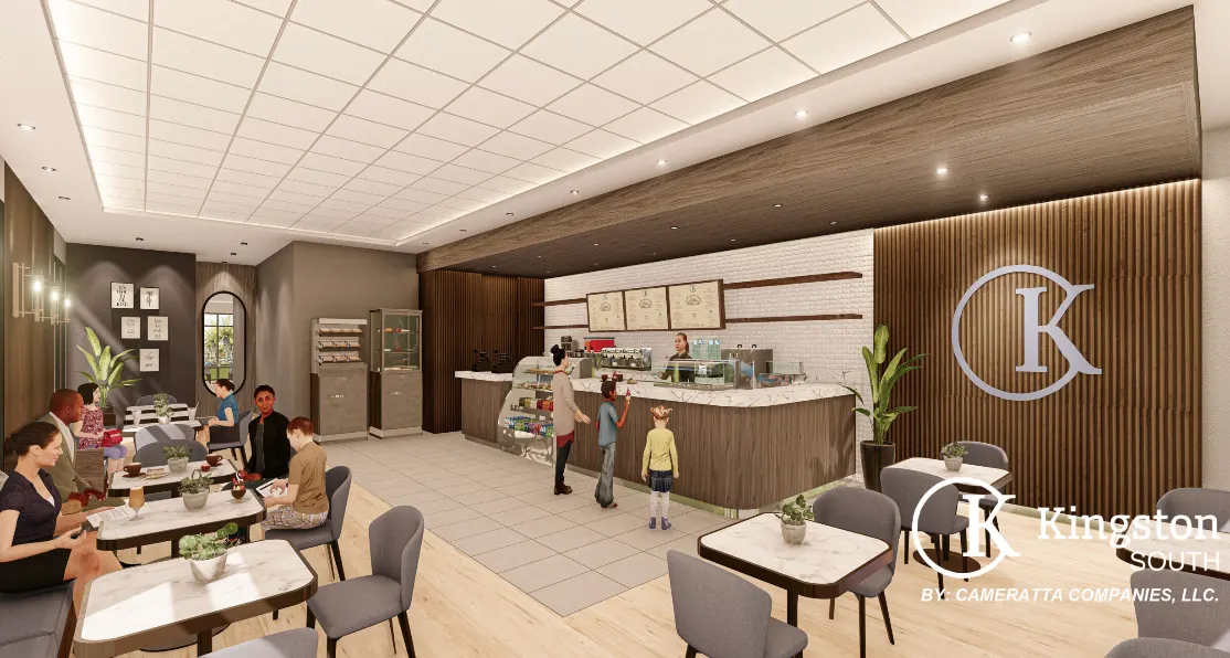 Rendering of the café and ice cream shop at the Kingston South amenity campus